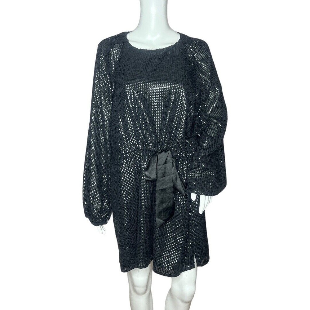 Something Navy Sequin Raglan Mini Dress Black Allover Sequin Size Small